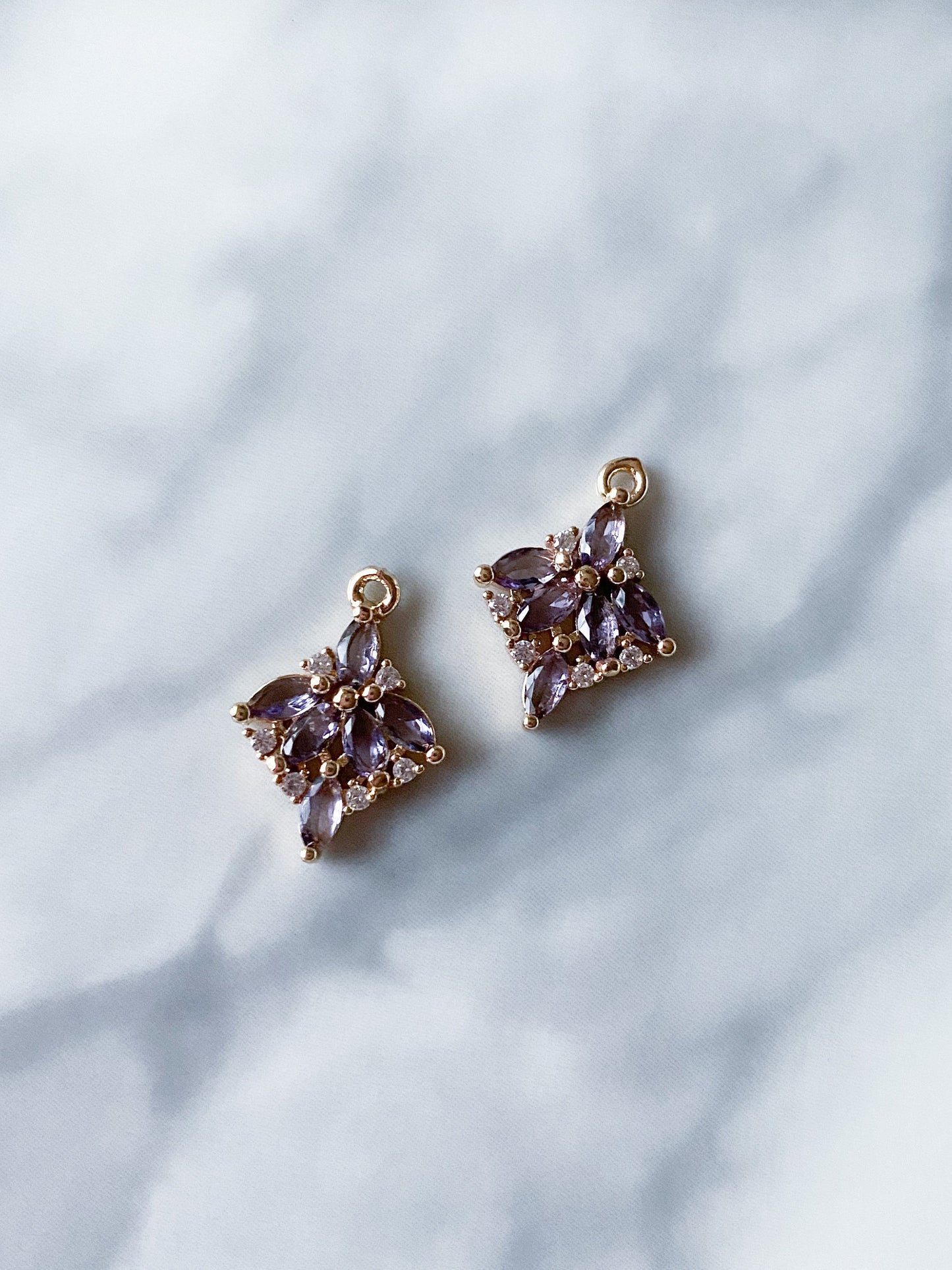 Purple cubic zirconia gold plated jewelry making charms