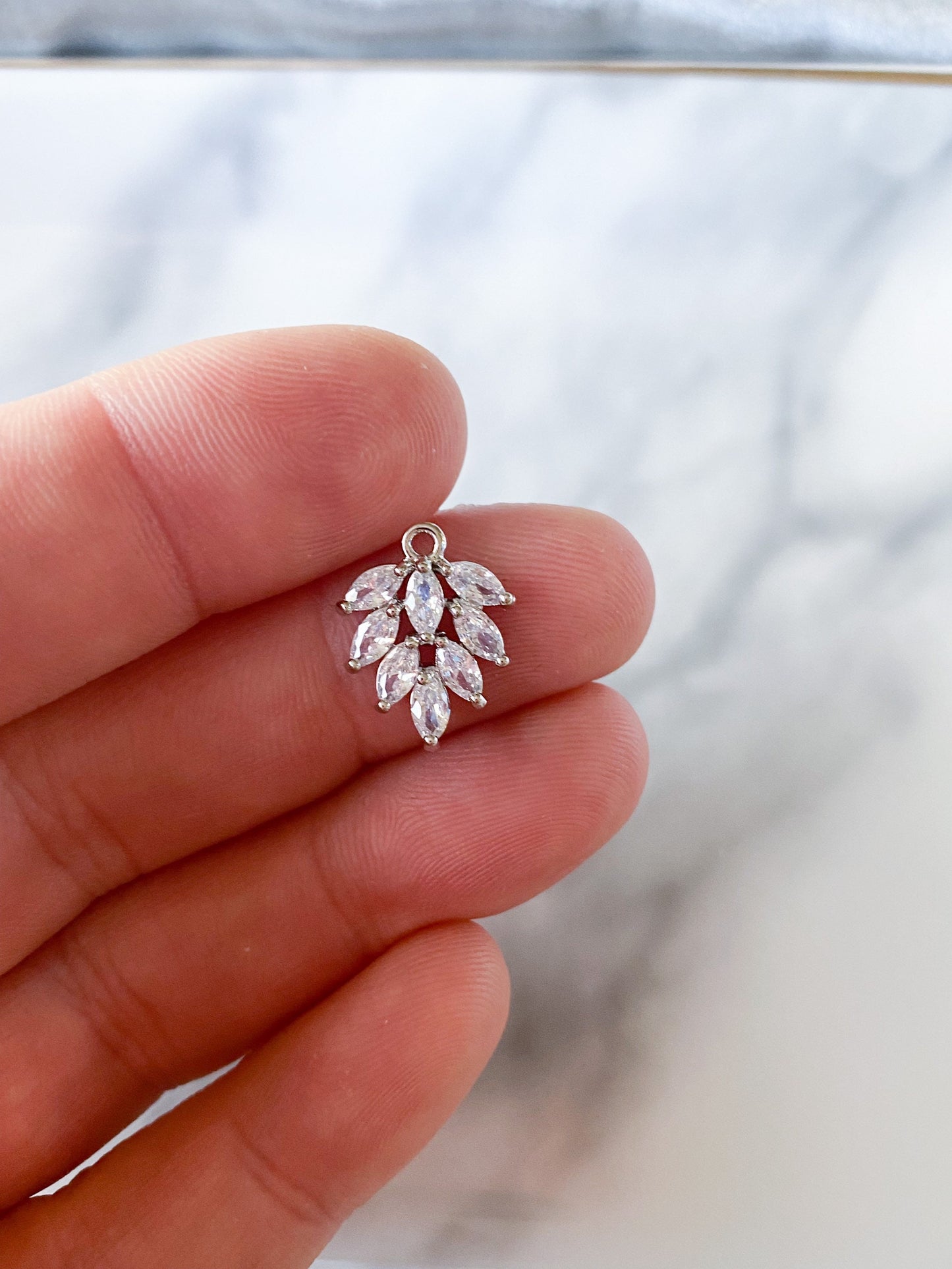 Cubic Zirconia silver plated leaf charms