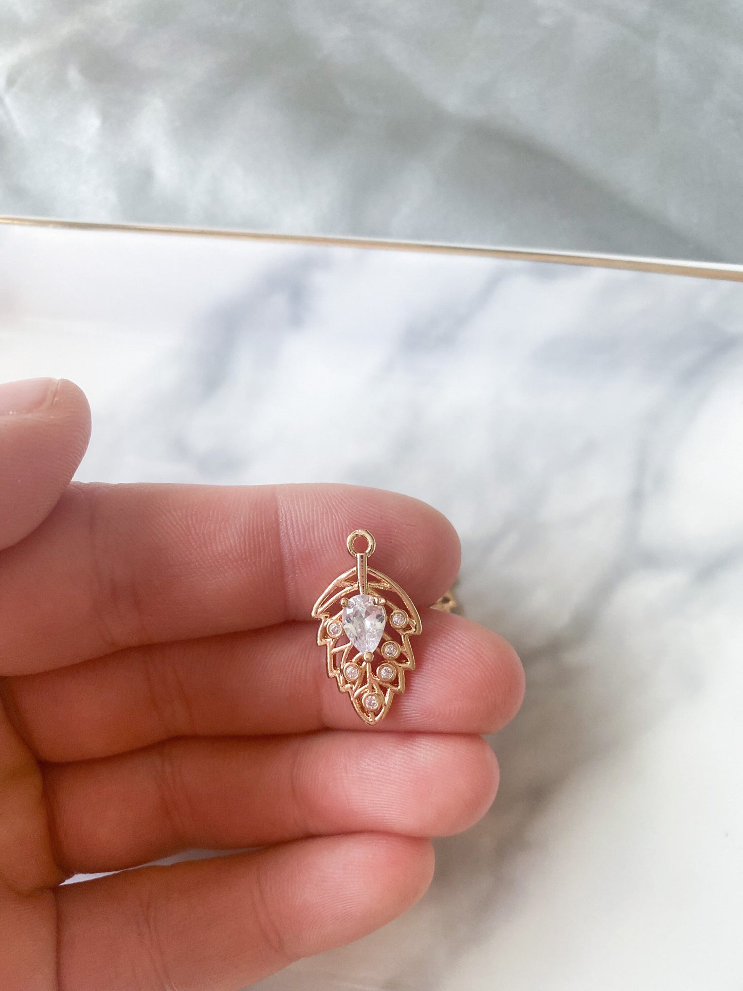 cubic zirconia leaf charm for jewelry making