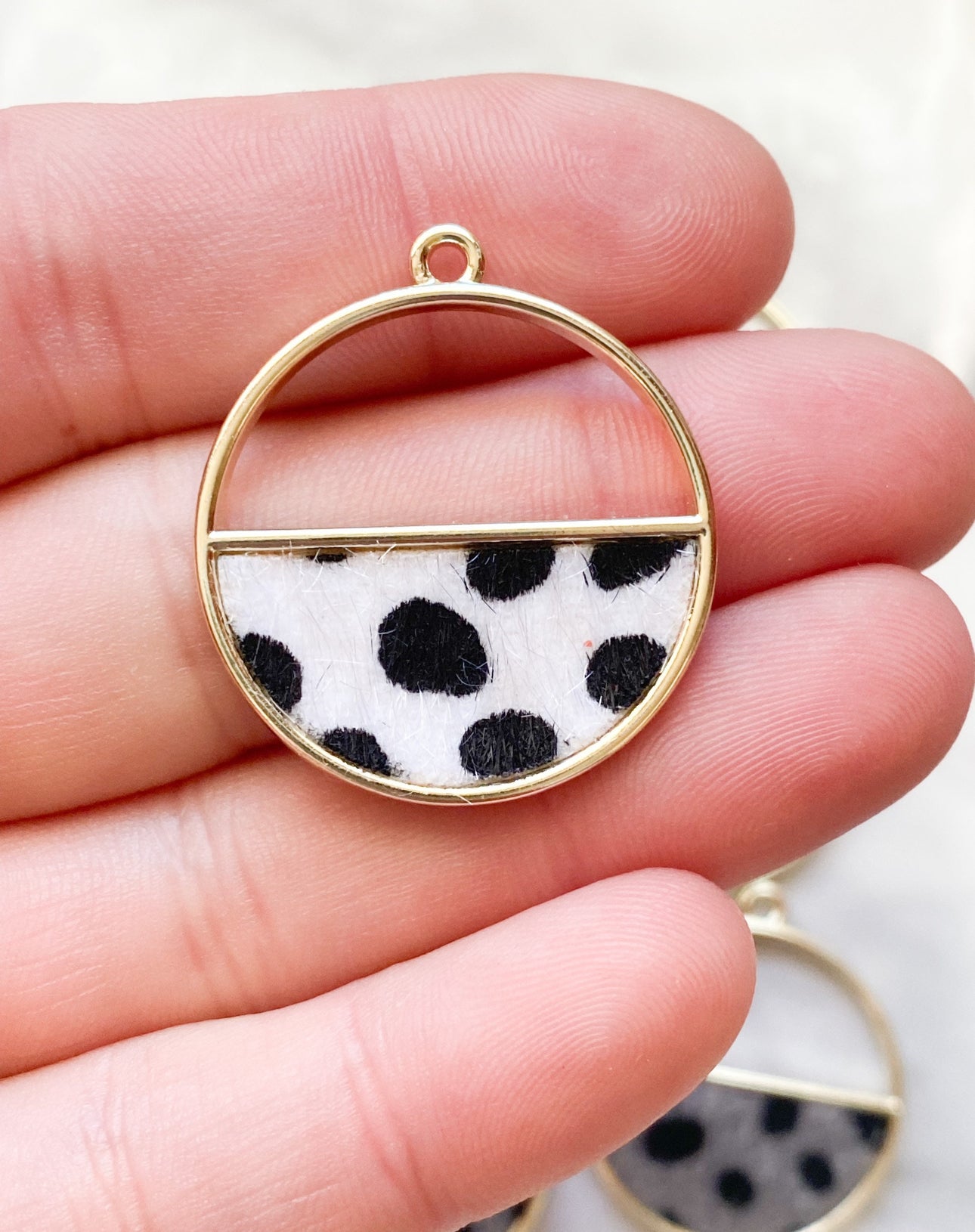 Circle Animal print brass charm