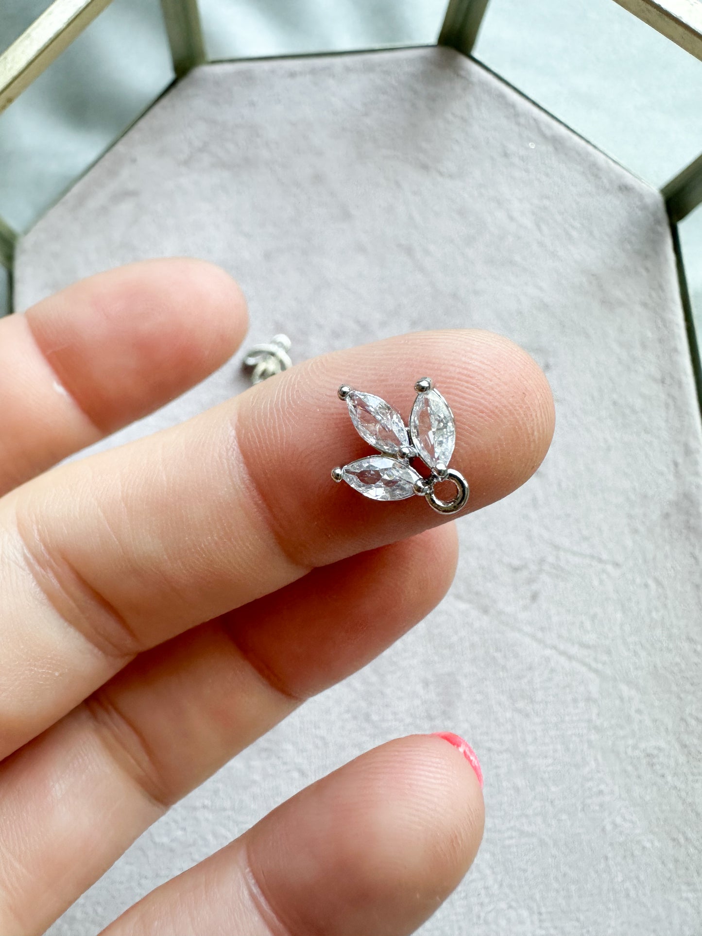 10 piece silver cubic zirconia leaf charm