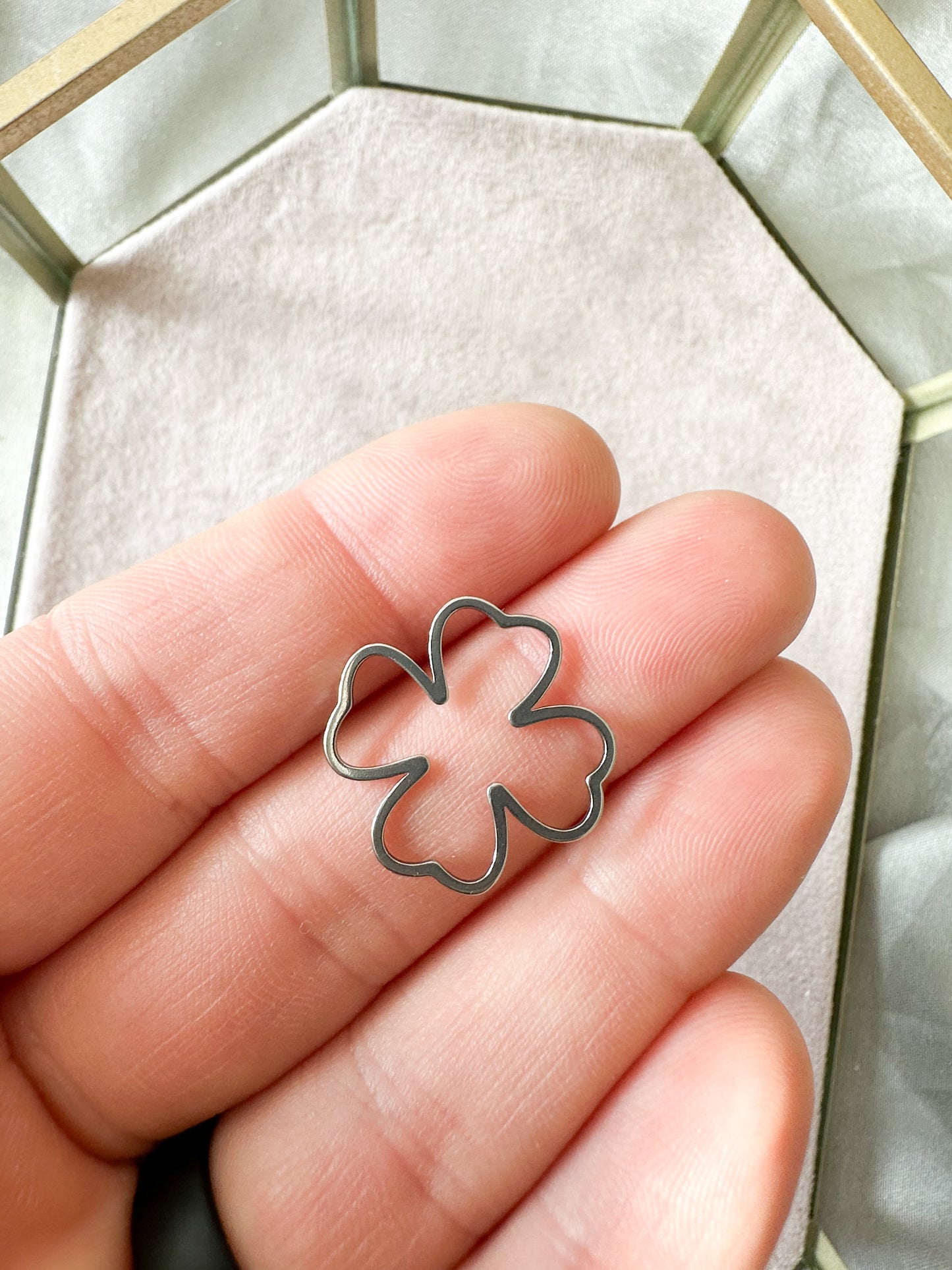 Brass Clover Bezel Charms- Silver