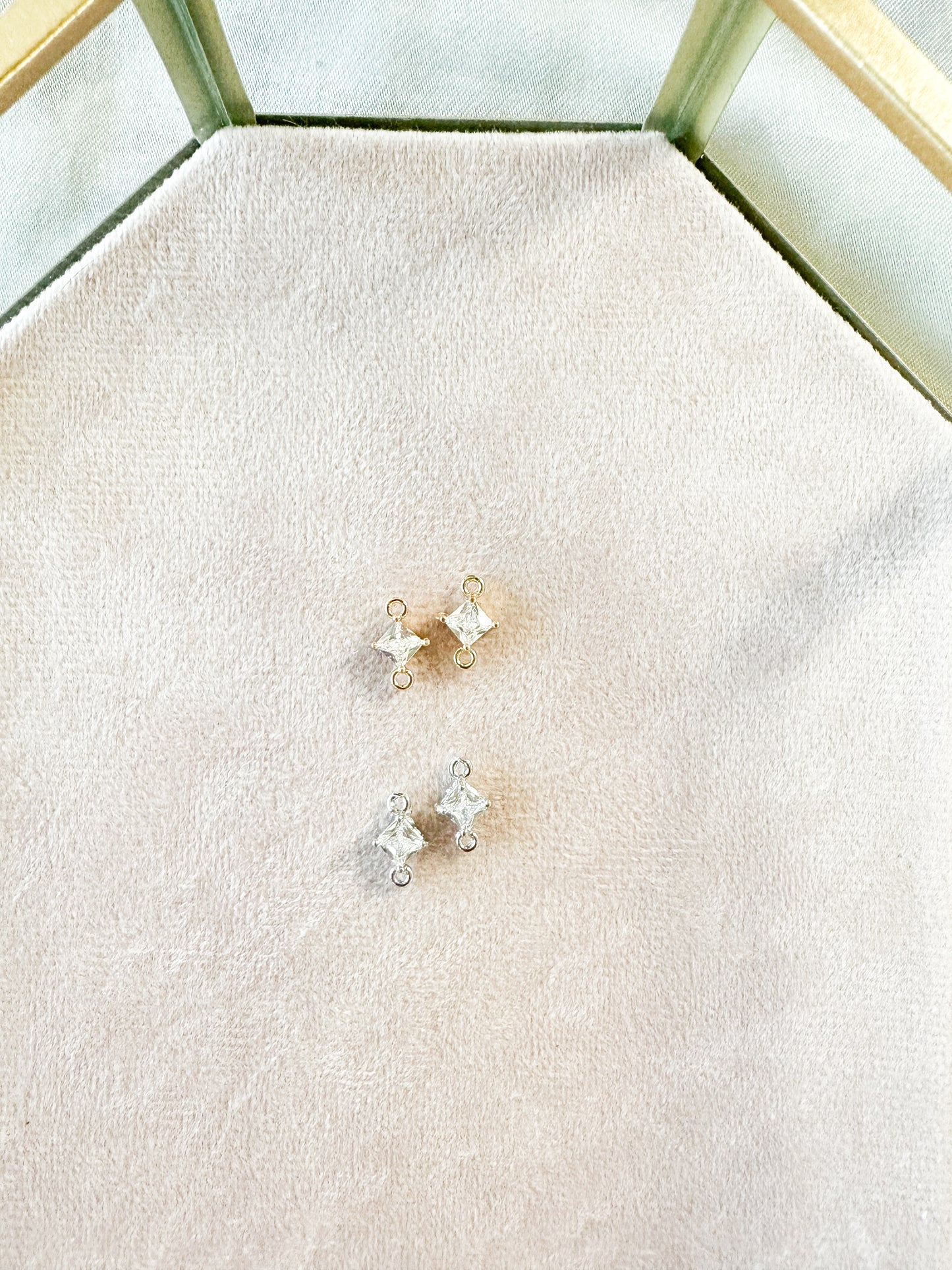 10 piece Tiny Cubic Zirconia Double Connector Charms: Silver or Gold