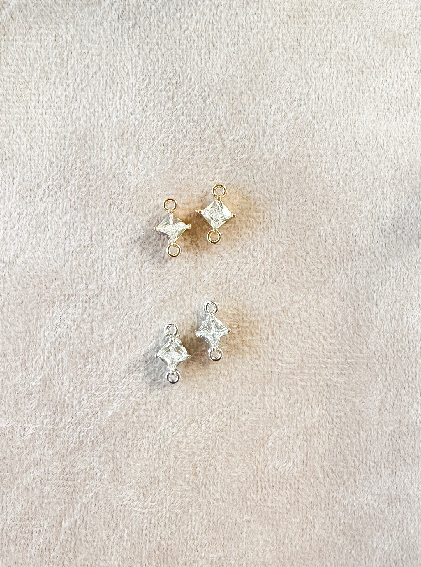 10 piece Tiny Cubic Zirconia Double Connector Charms: Silver or Gold