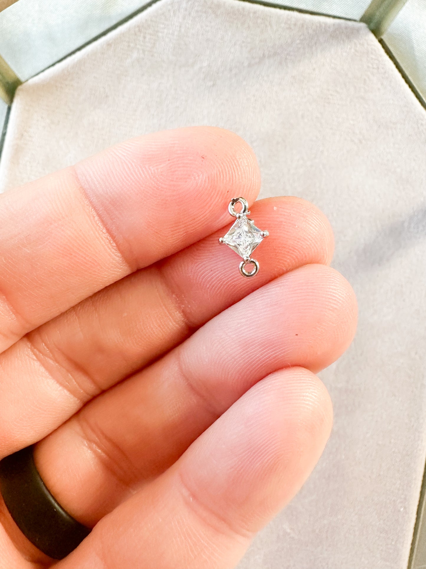 10 piece Tiny Cubic Zirconia Double Connector Charms: Silver or Gold