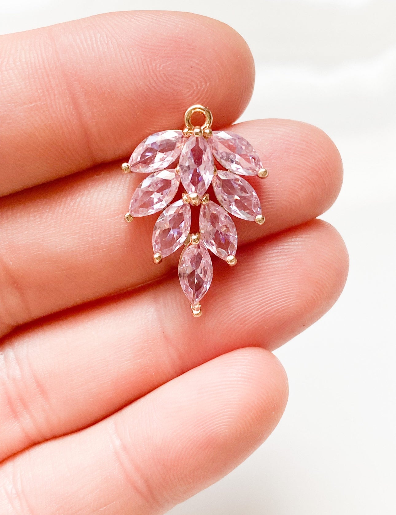 Large Pink Cubic Zirconia Leaf Charm