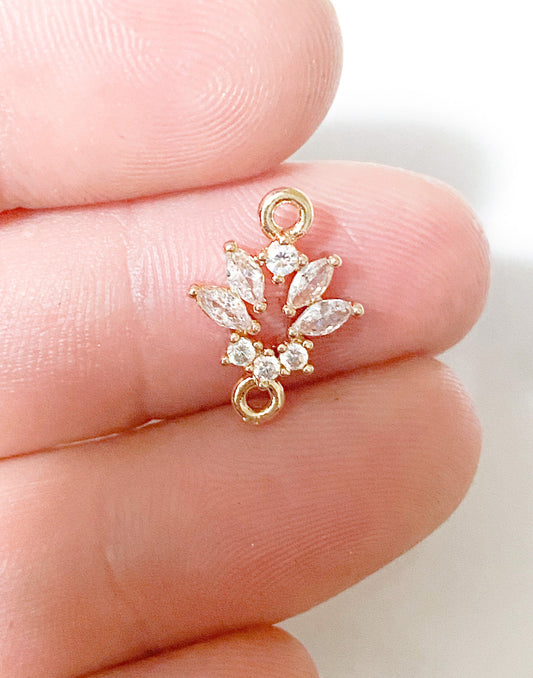 Small double connector cubic zirconia charms- Gold