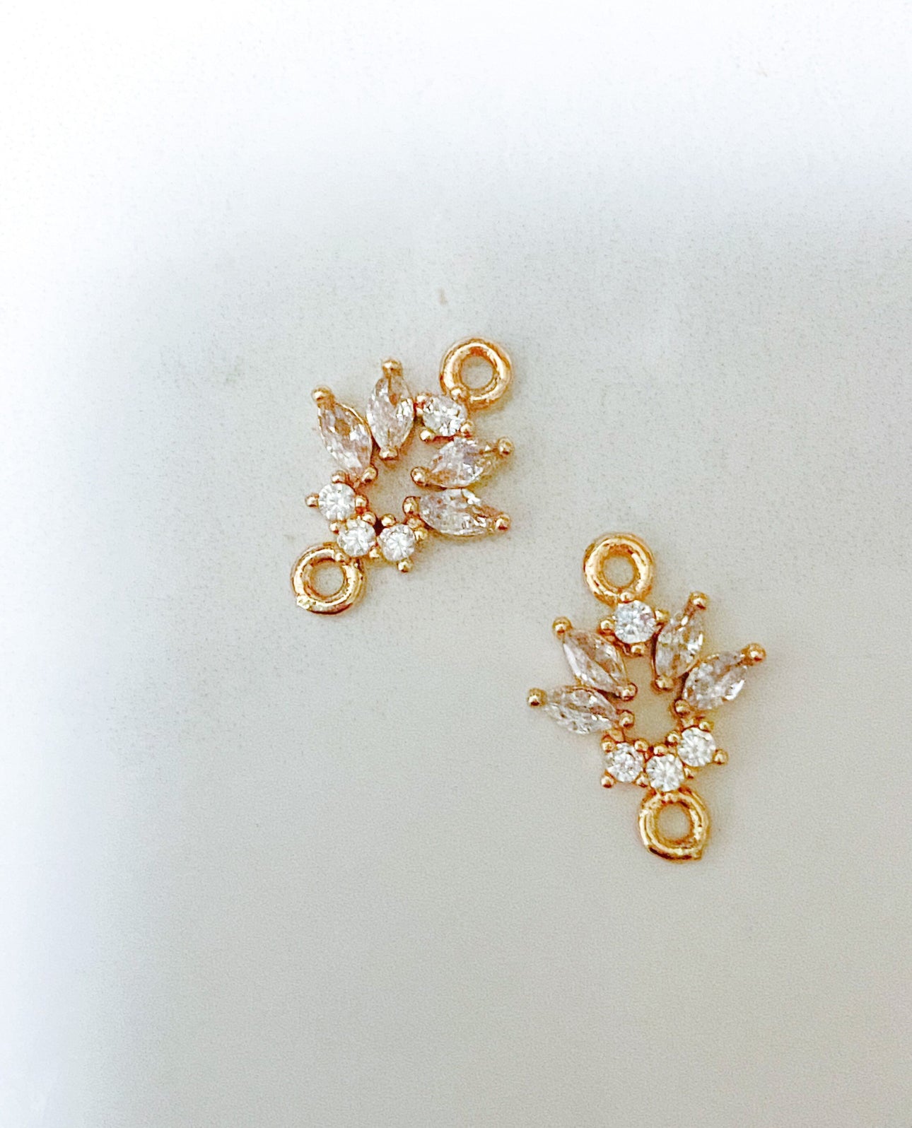 Small double connector cubic zirconia charms- Gold