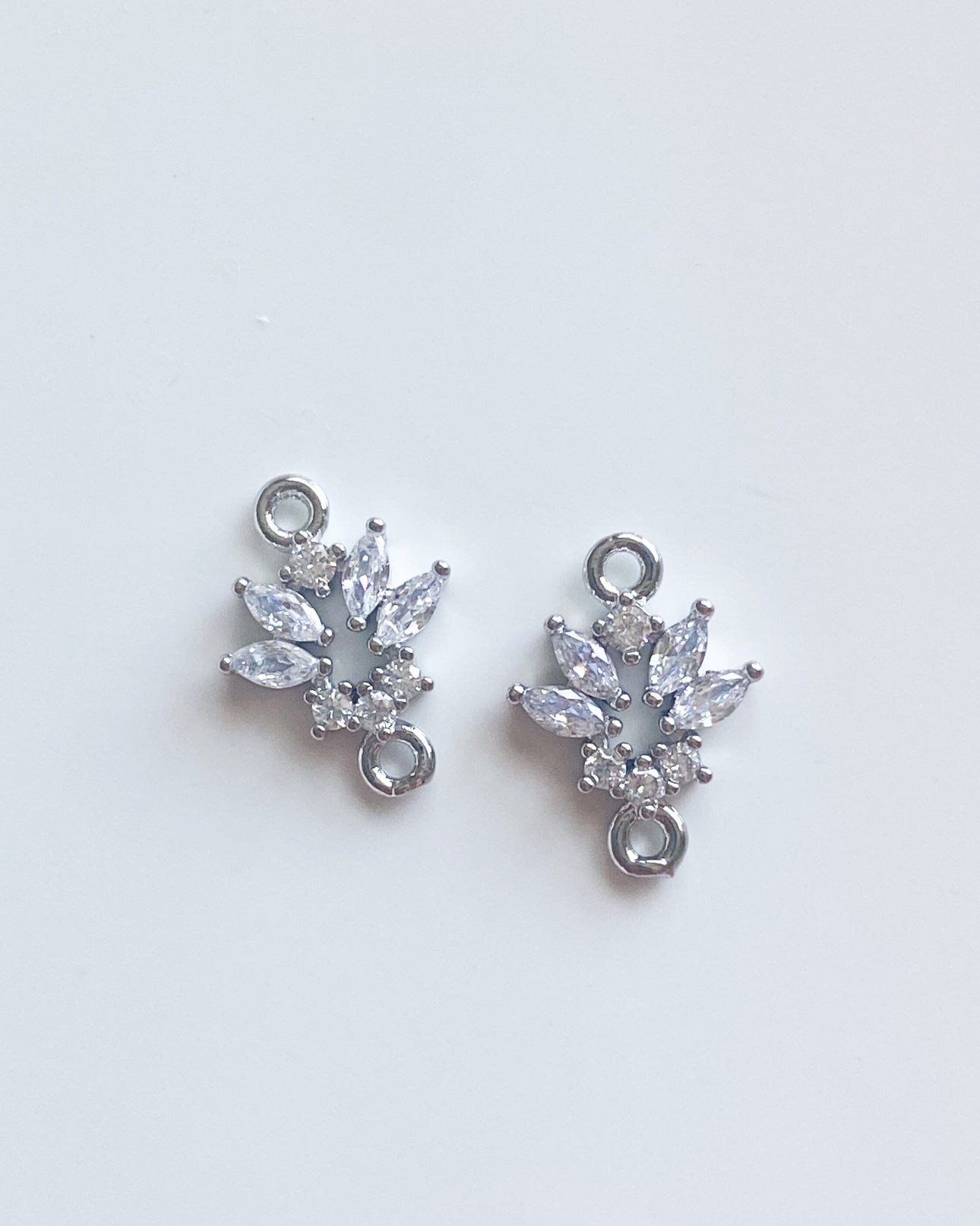 Small double connector cubic zirconia charms- Silver