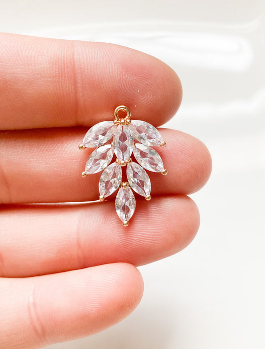 Large Cubic Zirconia Leaf Charm