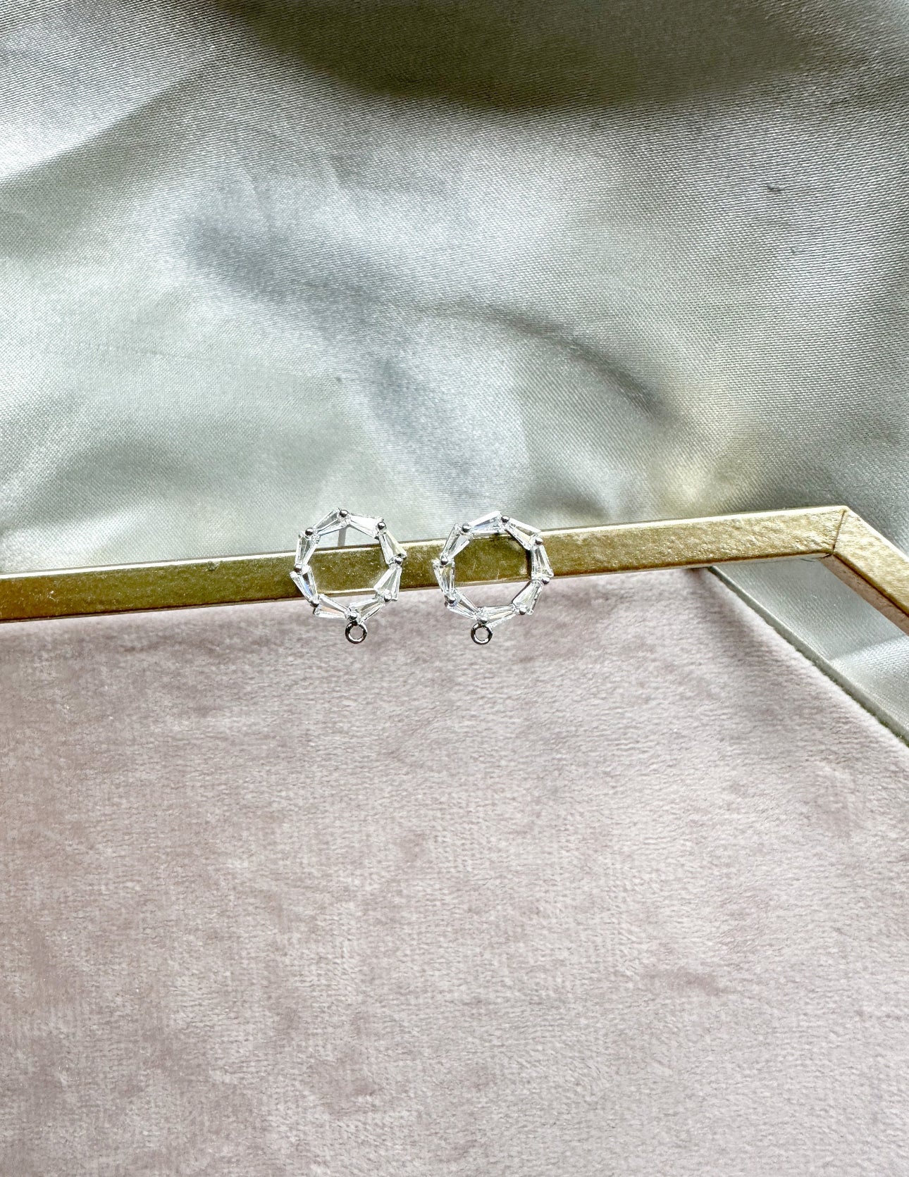 Cubic Zirconia circle Earring Post- Silver