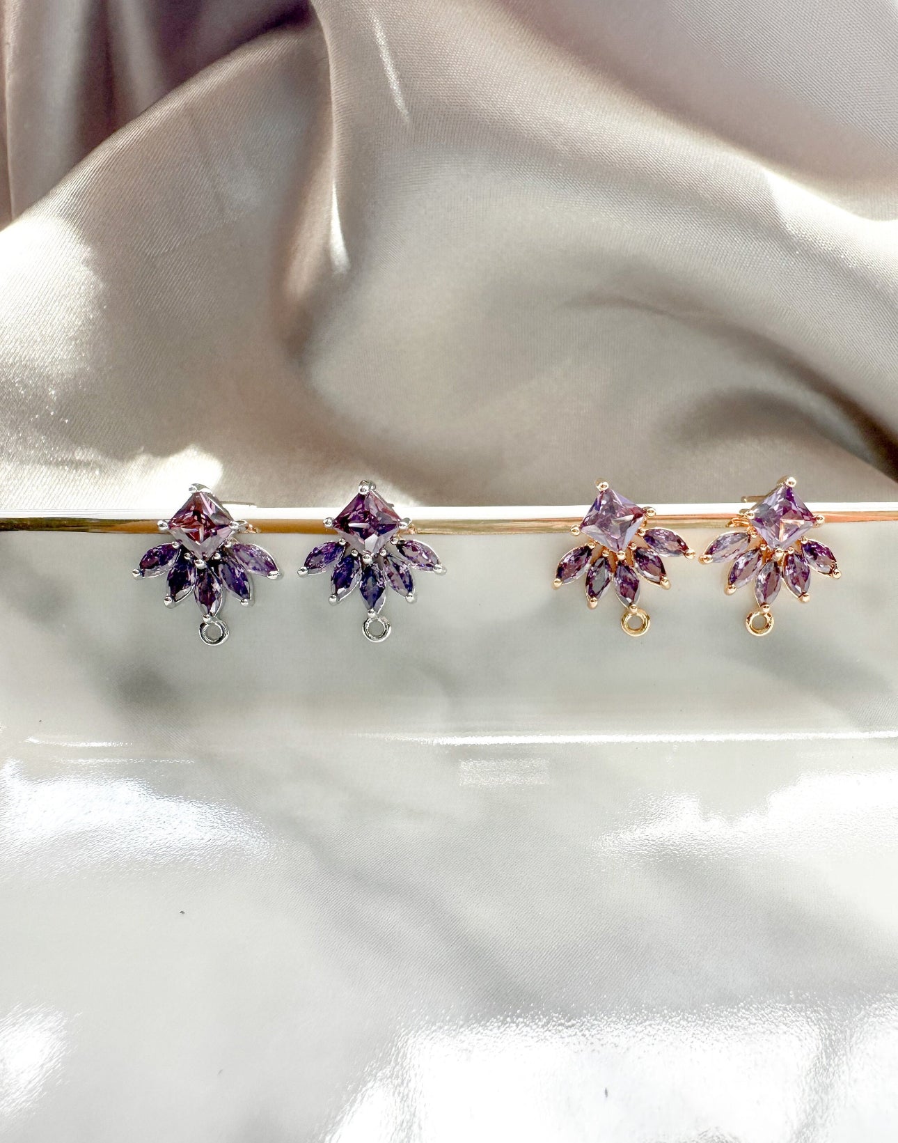 Purple Cubic Zirconia Earring Leaf Post