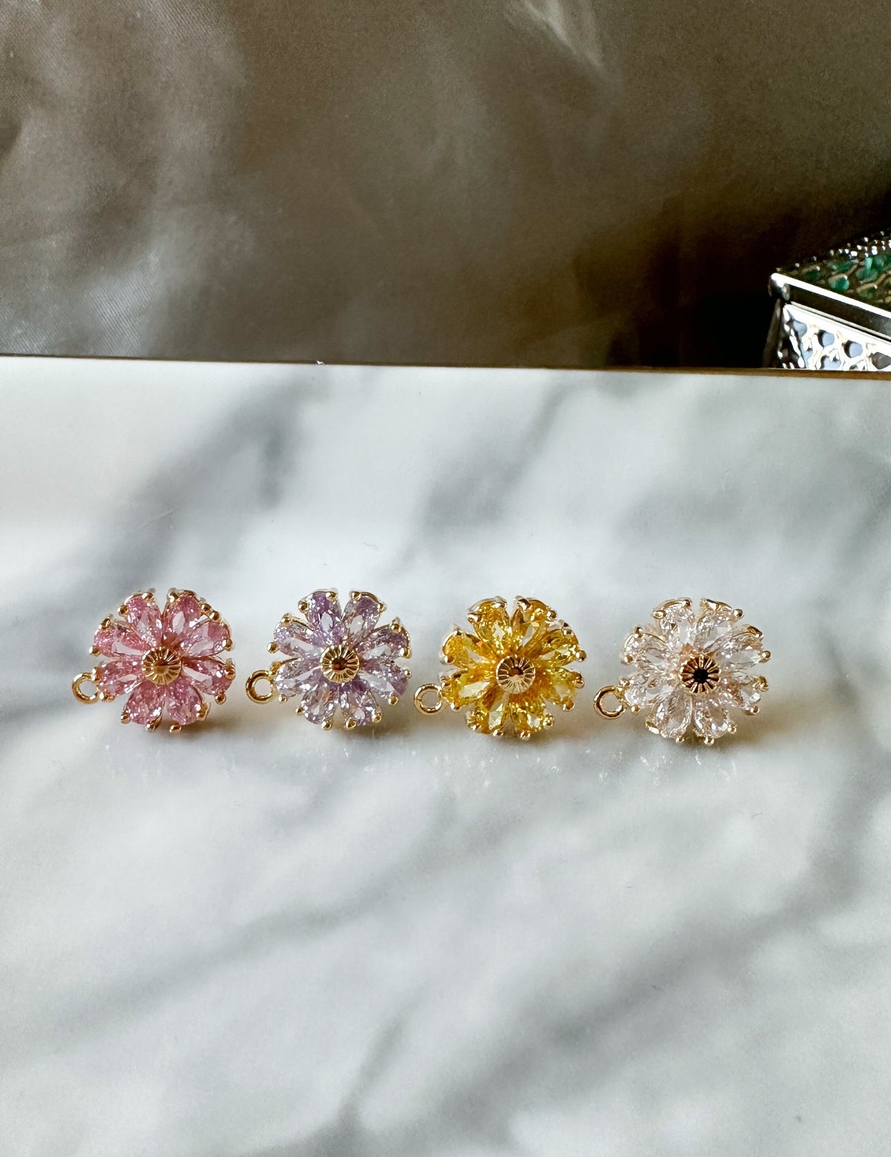 Cubic Zirconia Flower Earring Charms