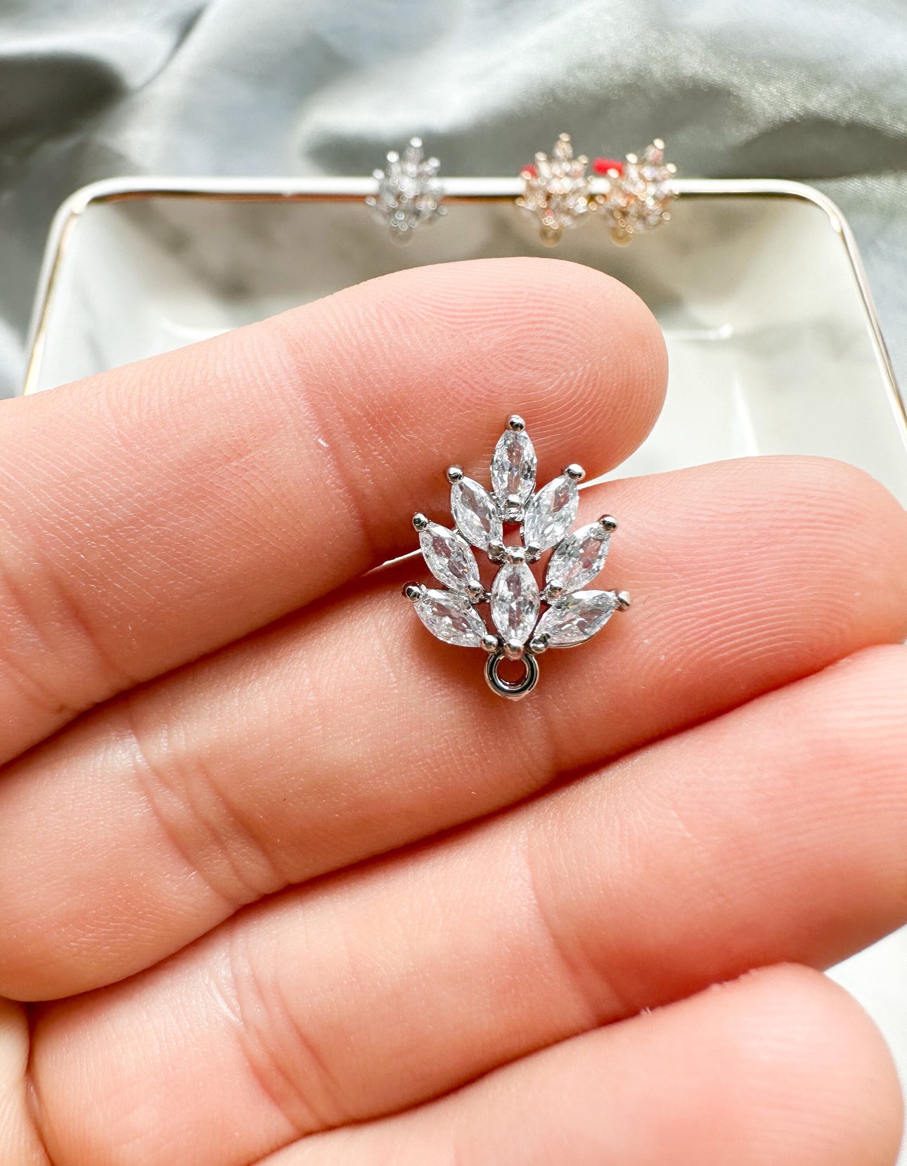 Leaf Cubic Zirconia Earring Post