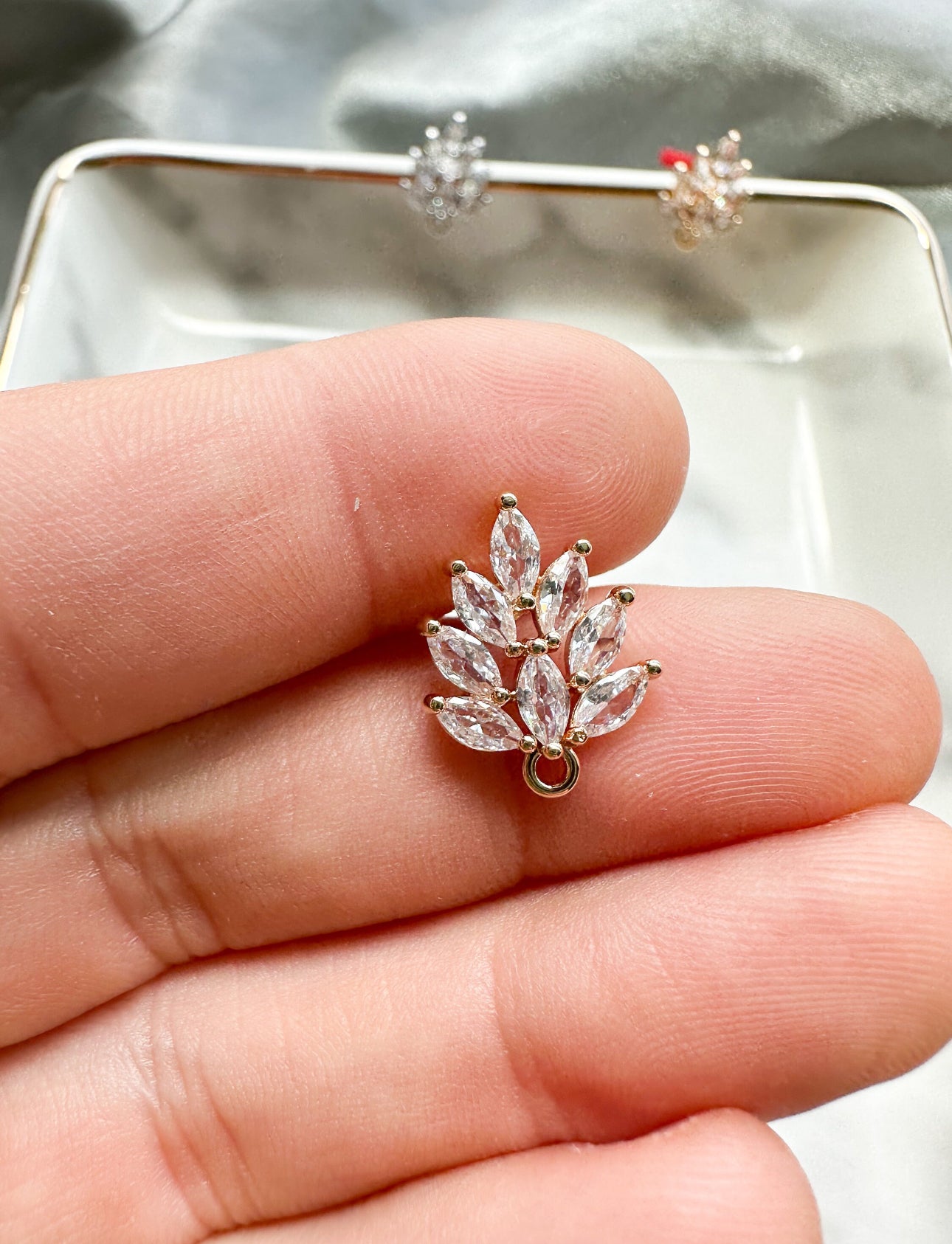 Leaf Cubic Zirconia Earring Post