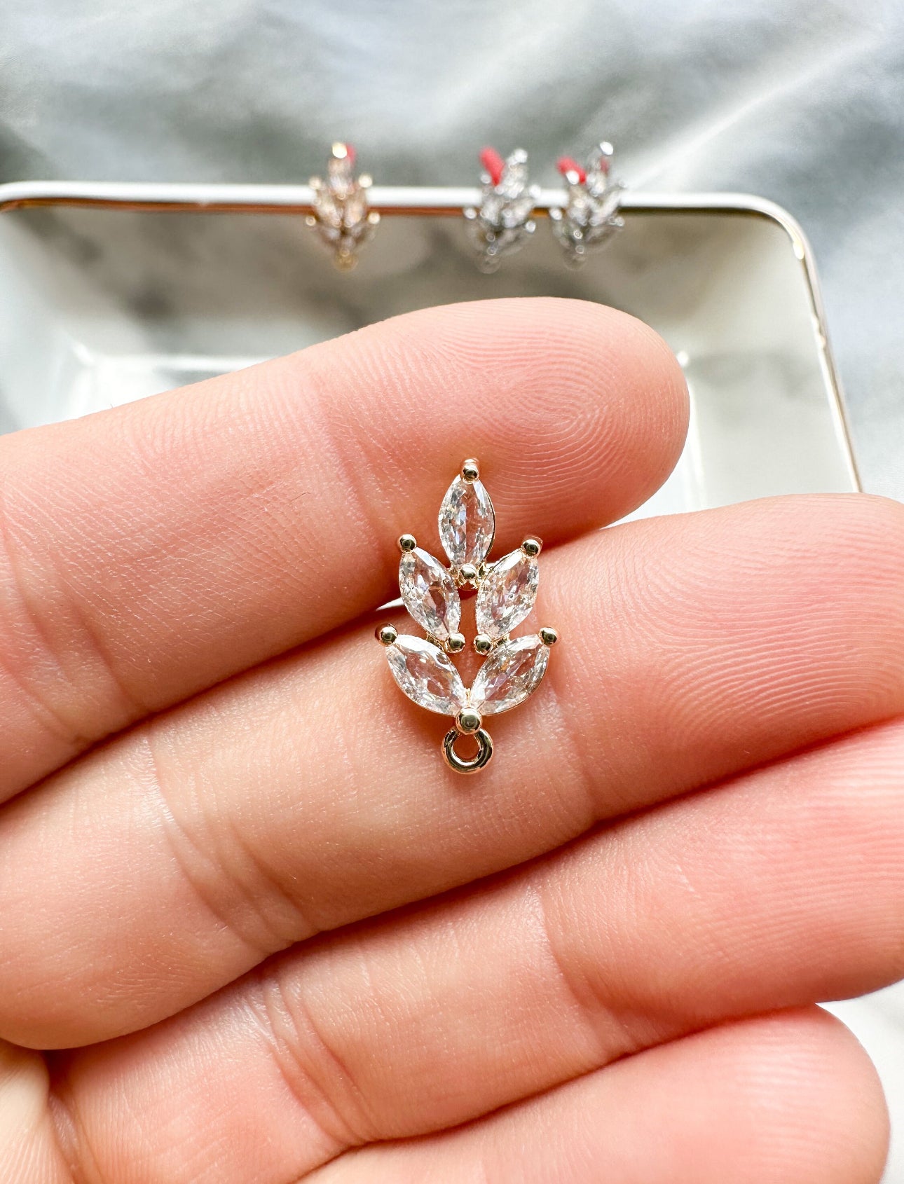 Leaf Cubic Zirconia Earring Post