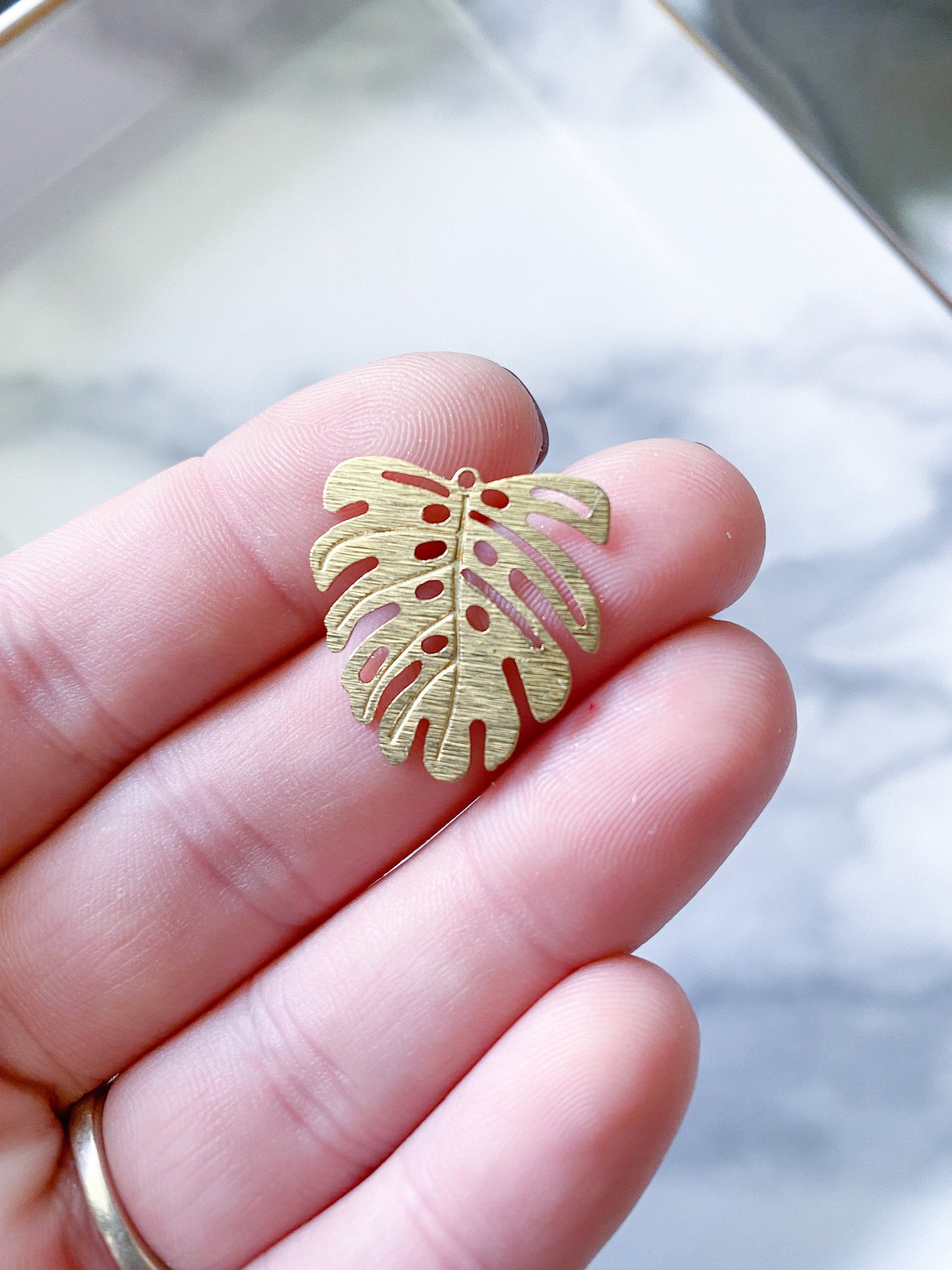 10 PIECES Small Textured Monstera Leaf charm