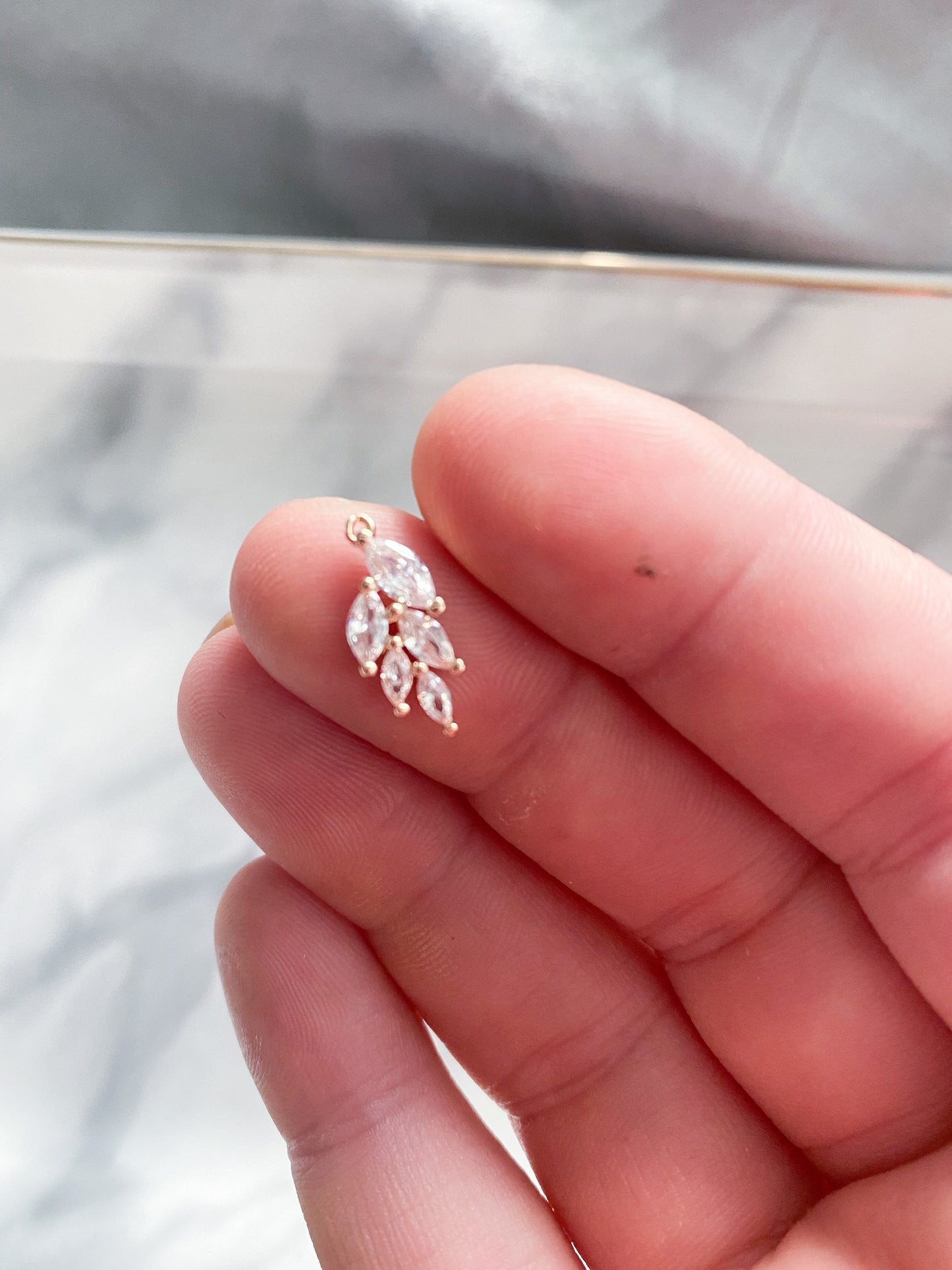 small cubic zirconia leaf charm