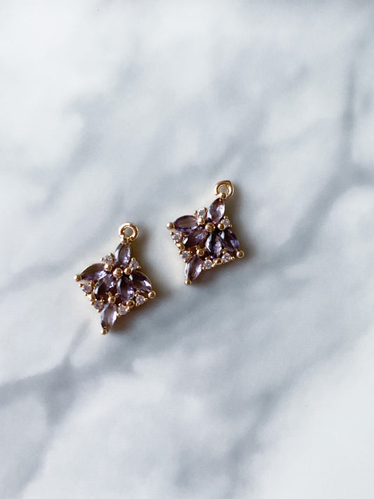 Purple cubic zirconia gold plated jewelry making charms