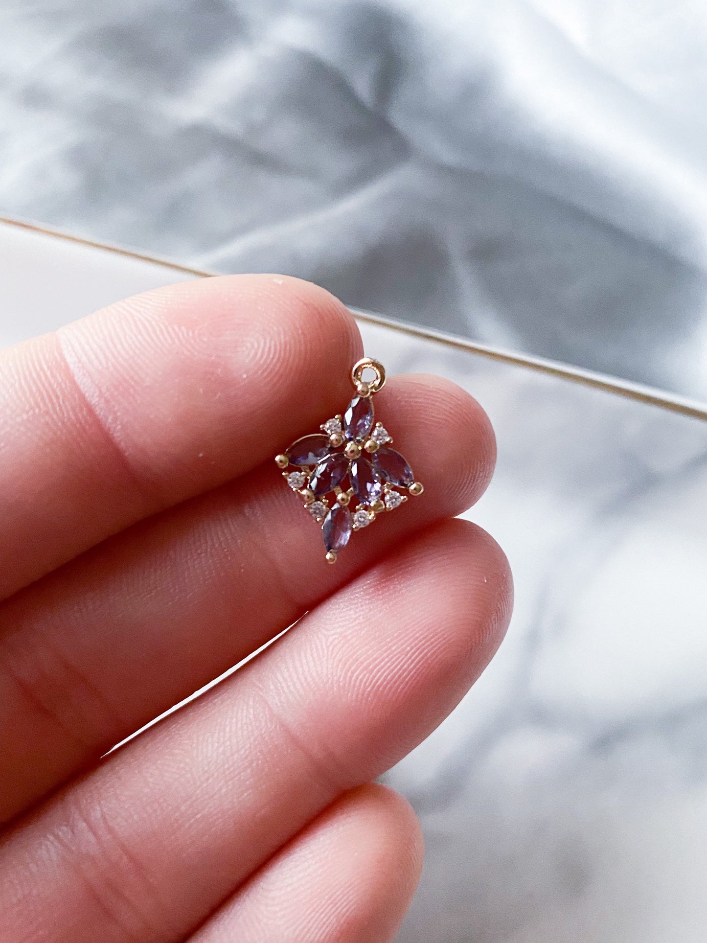 Purple cubic zirconia gold plated jewelry making charms