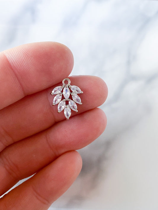 Cubic Zirconia silver plated leaf charms