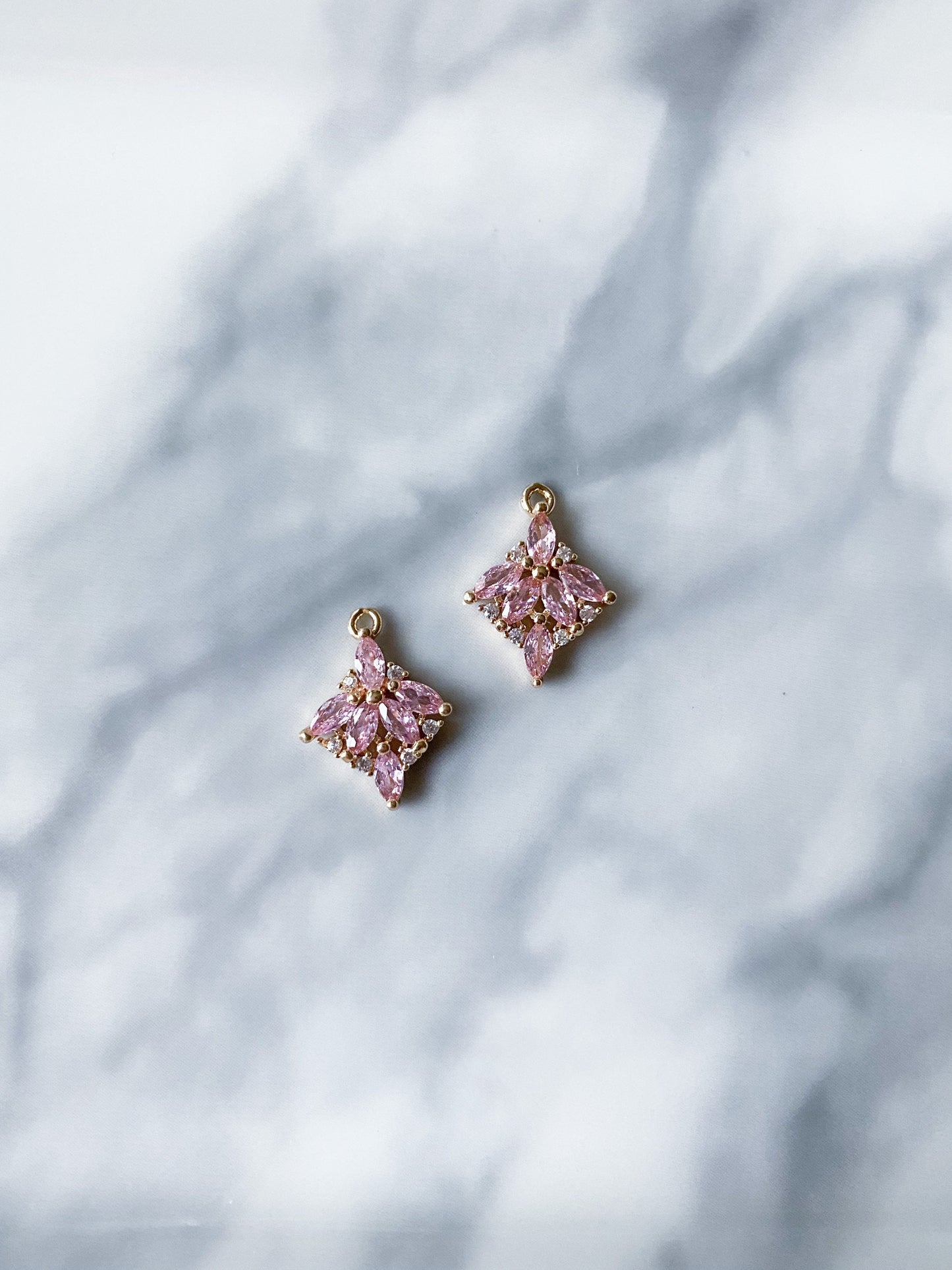 Pink cubic zirconia gold plated teardrop jewelry making charms